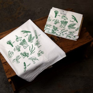 Green Herbs Kitchen Towels Floursack Cotton towels Green Herb Illustration Hand Drawn Towels Gifts for Men image 2