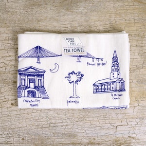 Charleston Landmarks Tea Towel, Kitchen Towel, Printed Towel, South Carolina Towel, Housewarming gift, Charleston Gift, United States