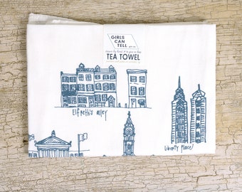 Philadelphia Landmarks Tea Towel, Philly Landmarks Towel, Philadelphia Tea Towel, Coworker Gift, Philly Gift, Souvenir, Philadelphia Gift