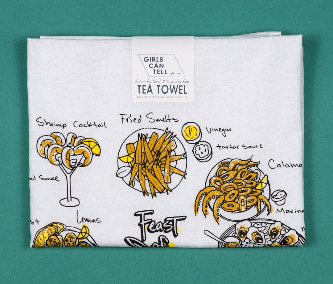 Seven Fishes Tea Towel, Food Towel Kitchen Towel, Apartment Dish Towel