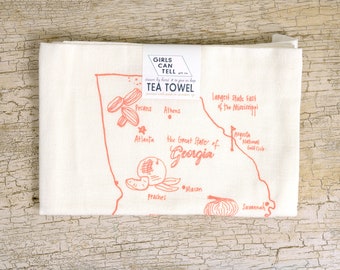 Georgia Tea Towel, Kitchen Towel, United States, Towels, Georgia Landmarks, Wedding Gift, Housewarming Gift, Dish Towel, White Dish Cloth