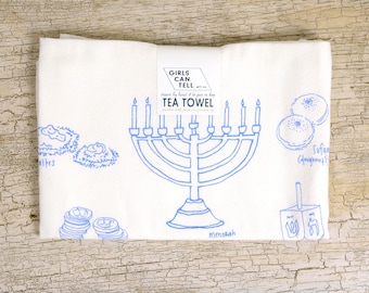 Hanukkah Tea Towel, Holiday Towel, Floursack Cotton, Cotton Tea Towel, Kitchen Tea Towel, Hanukkah Gift, Holiday Gift, Jewish Holiday