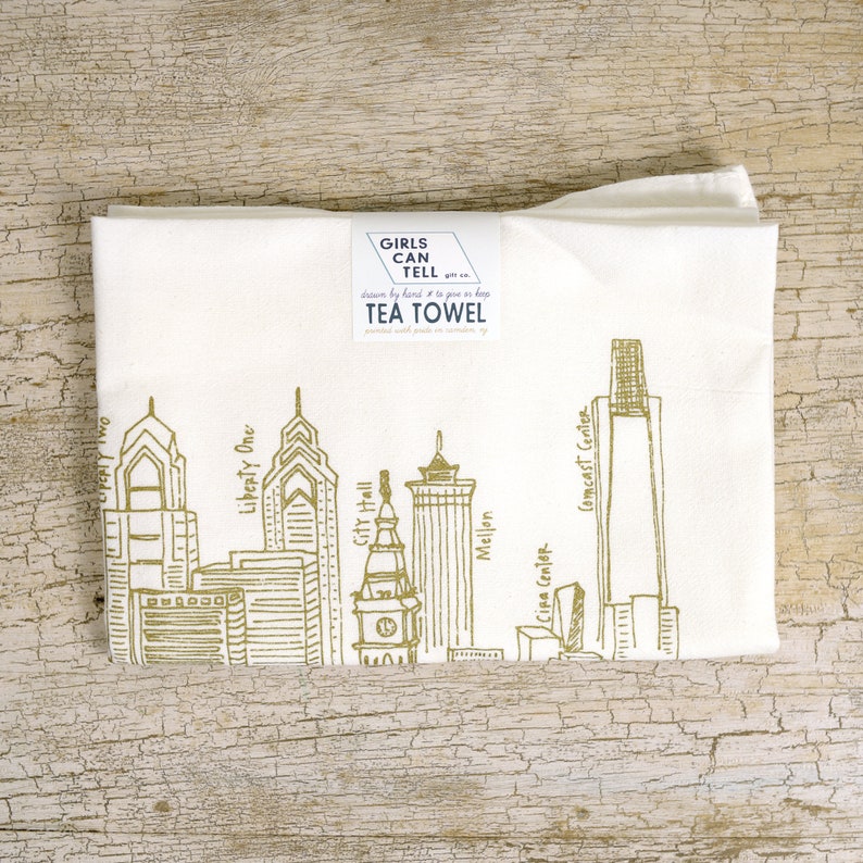 Philadelphia Skyline towel, Philly skyline towel, Philadelphia tea towel, coworker gift, gifts for men, Philly gift, souvenir image 1