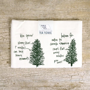 Conifers tree tea towel white cotton floursack kitchen towel pine trees housewarming gift wedding gift holiday gift