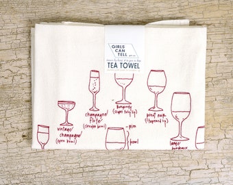 Wine Glassware Tea Towel, Wine Lover Gift, Wine Gift, Housewarming Gift, Kitchen Towel, Cotton Towel, Kitchen Gift, Wine Towel, Wine Lover