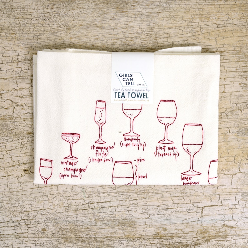 Wine Glassware Tea Towel, Wine Lover Gift, Wine Gift, Housewarming Gift, Kitchen Towel, Cotton Towel, Kitchen Gift, Wine Towel, Wine Lover image 1
