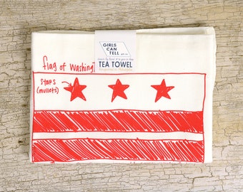 Washington DC Flag Tea Towel, Flag of DC Towel, Kitchen Towel, Washington Hand Towel, DC Flag Diagram, White Cotton Dish Towel, Washington