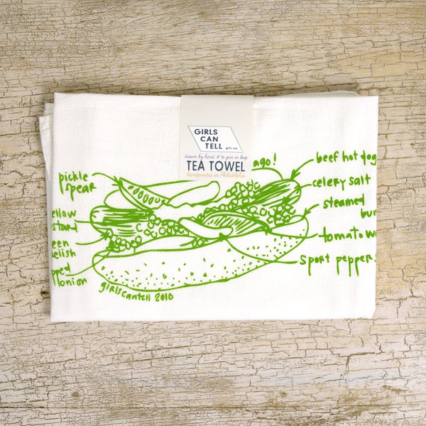 Torchon de diagramme de hot-dog de Chicago, cadeau de Chicago, torchon de cuisine de sac de farine en coton blanc, serviettes