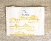 Pittsburgh Bridges Towel, Pittsburgh Kitchen Towel, Tea Towel, PGH Hand Towel, Pittsburgh gift, white cotton towel, wedding gift