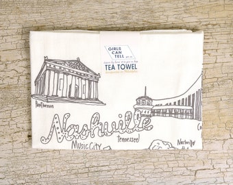 Nashville Tea Towel, Nashville Landmarks, Tennessee, Coworker Gift, Nashville Gift, Souvenir, Tennessee Gift, Landmarks, Nashville Gift