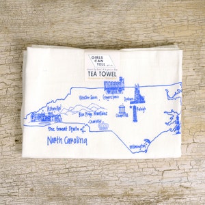 North Carolina Tea Towel, North Carolina Landmarks, North Carolina Landmarks North Carolina gift, Souvenir, Landmarks, Housewarming Gift image 1