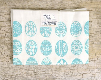 Asciugamano da tè con uova di Pasqua, regalo di Pasqua, asciugamano Floursack, asciugamano di cotone, cotone bianco, regalo di festa, vacanza primaverile, asciugamano regalo di festa, primavera