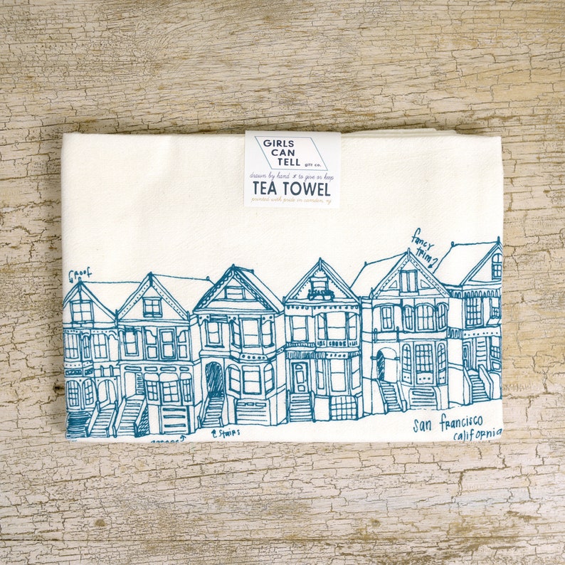 Painted Ladies Tea Towel, San Francisco Tea Towel, Housewarming Gift, San Francisco Gift, Painted Ladies, San Francisco Landmark, California image 1