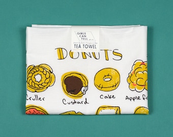 Donuts Tea Towel, Doughnuts Towel, Kitchen Towel, Apartment dish Towel, White Cotton Towel, Housewarming Gift, Donut lover, Doughnuts