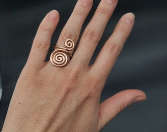 Anello di rame regolabile, Anello avvolgente in rame puro, Anello da donna in rame fatto a mano, Gioielli in rame curativo, Anello a spirale