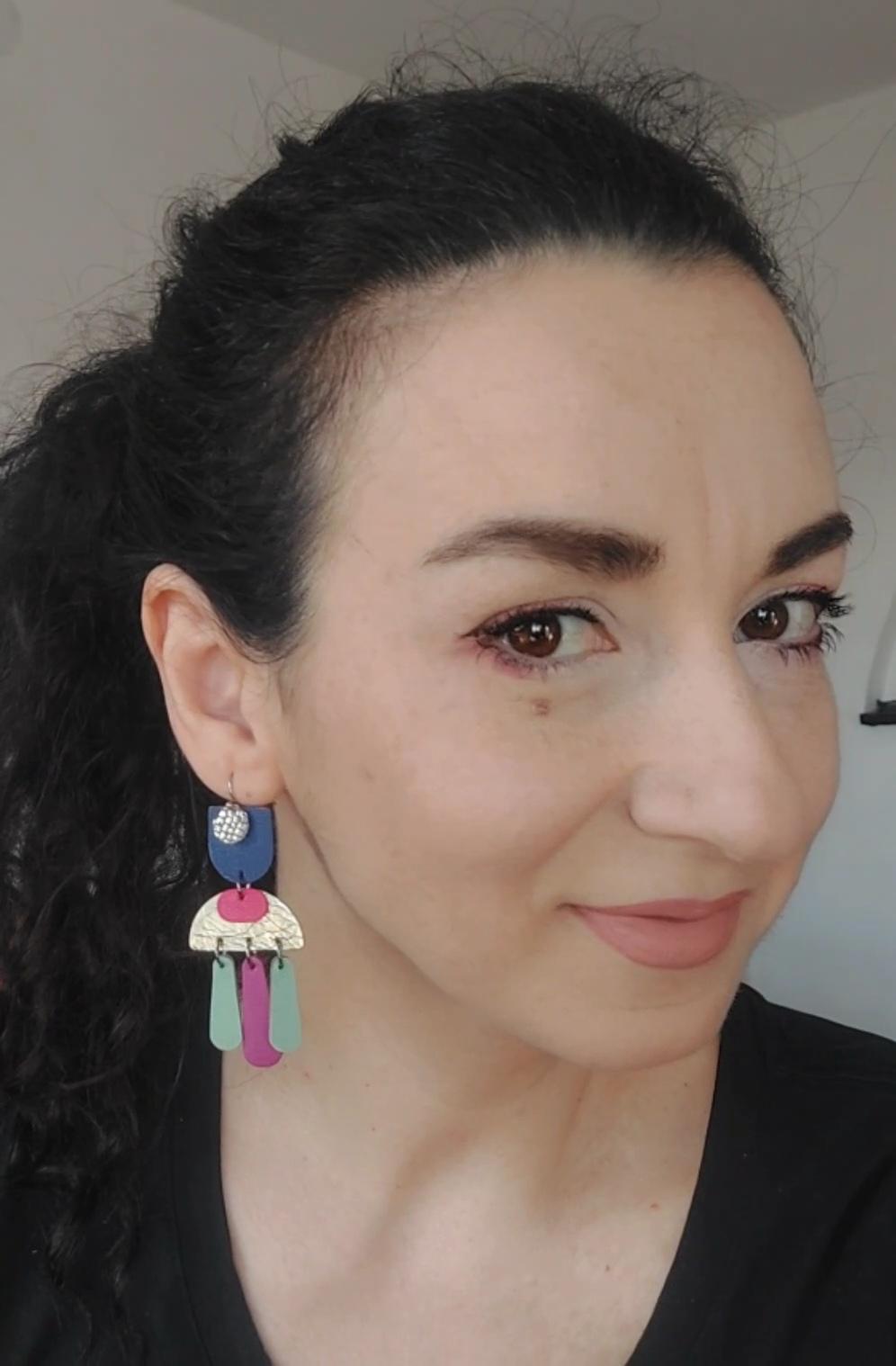 Colorful leather earrings, Vibrant leather drops,