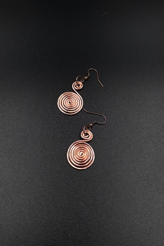 Pure Copper Spiral Earrings: Elegant Wire Jewelry, 7th Anniversary