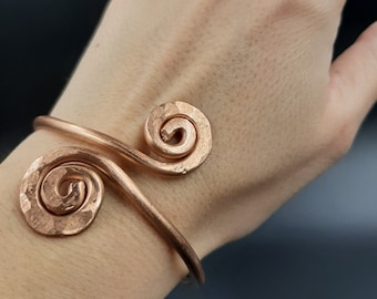 Pulsera de cobre ajustable, pulsera masiva, pulsera de cobre puro, pulsera de cobre martillado, joyería curativa natural, espirales