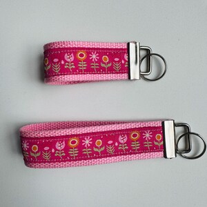 Pink flowers Key Fob Keychain, Wristlet Keychain