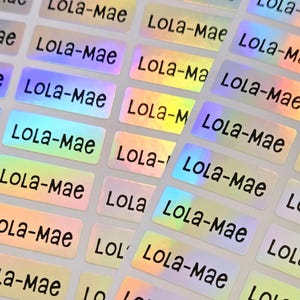 Etiqueta holográfica plateada, etiquetas impermeables aptas para lavavajillas, etiquetas con nombre personalizadas, pegatinas con nombre, etiquetas con nombre para útiles escolares, guarderías y campamentos.