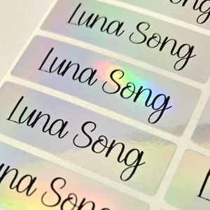 Silber holografische wasserdichte Namensaufkleber, spülmaschinenfest, personalisierte Namensaufkleber für Schulbedarf Kindergarten Lager Back to School