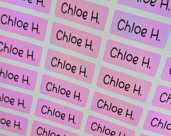 Pink Hologram Name Labels l Waterproof Daycare Labels l Dishwasher Safe Stickers l Name Stickers l School Supply Labels l SAME DAY SHIPPING