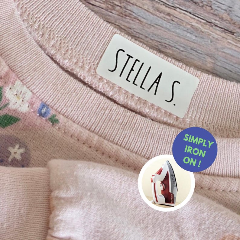 Iron-on label, clothing labels, clothing labels washable, clothing tag, Iron-On Name Labels for Clothing, Laundry Safe label, waterproof label, waterproof sticker, daycare label, dishwasher safe label, washer safe label, dryer safe label, namehello, NAMEBOX