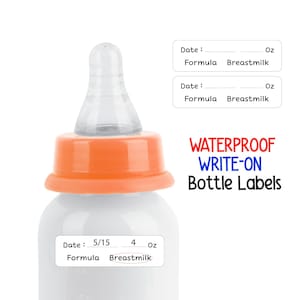 128 étiquettes de biberons réinscriptibles - Étiquettes personnalisées pour la date du jour pour le lait maternel pour la garderie - Imperméables, lavables au lave-vaisselle, EXPÉDITION LE MÊME JOUR !