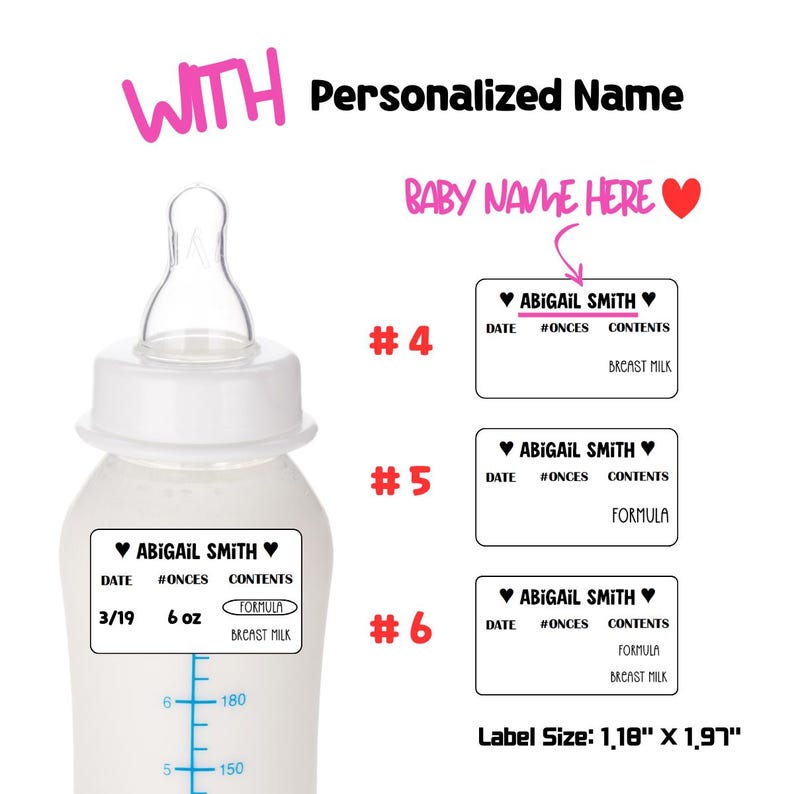 Infant Labels 100 Baby Bottle Labels for Daycare - Personalized Breast Milk Daily ...