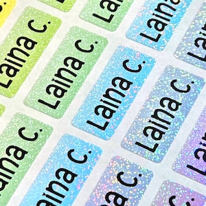 Wasserdichte Namensaufkleber, spülmaschinenfest, Regenbogen-Glitzer-Etikett, personalisierte Namensetiketten für Schulbedarf, Lagerkindergarten, Schulanfang
