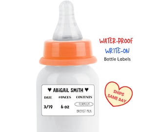 100 Baby Bottle Labels for Daycare - Personalized Breast Milk Daily Date Labels - Multi-Use, Waterproof, Sterilizing, Dishwasher Safe