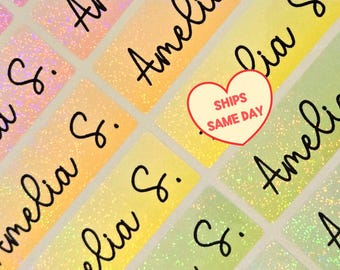 20 Glitter Rainbow Kids Name Stickers, Waterproof School Labels, Back to School Label, Kids Name Stickers