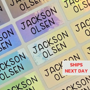 Silver Holographic Waterproof Label, Dishwasher Safe,  Personalized Name Label, Name Sticker for School Supplies Camp Daycare Back to School