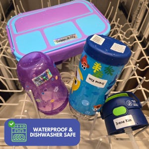 waterproof name labels, name sticker, name labels, daycare name label, waterproof name sticker, dishwasher safe, dishwasher safe name label, labels for water bottle, labels for cloth tags, name tag, personalized label, labels for school supplies