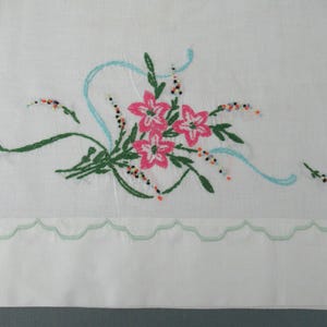 Vintage Embroidered  Pillowcase Floral Design Hand Stitched