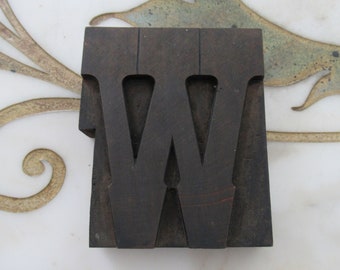 Letter W Antique Letterpress Wood Type Printing Block