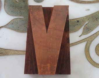 Large Letter V Antique Letterpress Wood Type Printers Block