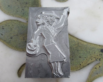 Woman Pointing Antique Letterpress Printing Block
