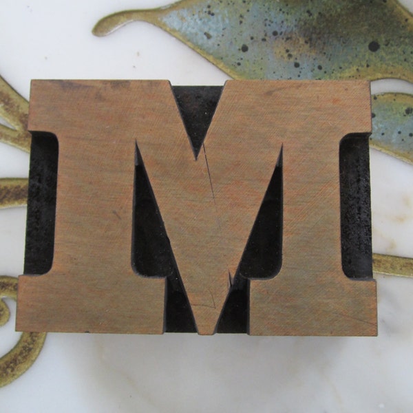 Antique Letterpress Wood Type Printers Block Wide Letter M