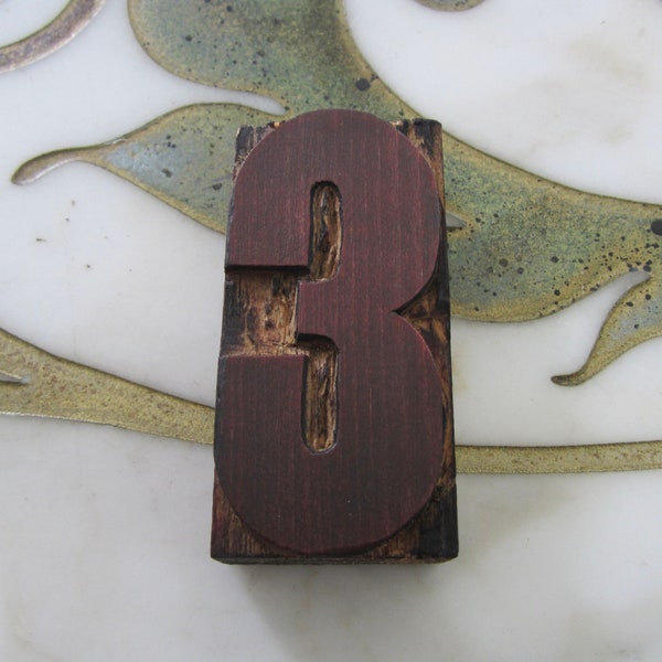Letterpress Wood Type Printing Block Number Three 3 Primitive