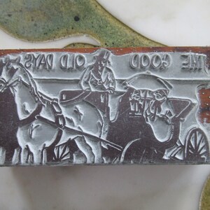 Hansom Cab Good Old Days Vintage Letterpress Printing Block Carriage Horse Buggy