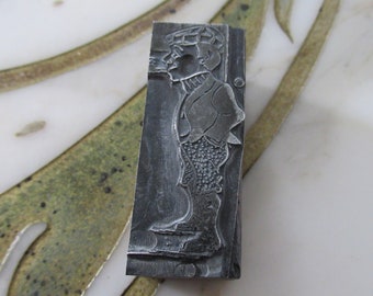 Man in Knickers Smoking a Pipe Letterpress Printing Block Antique