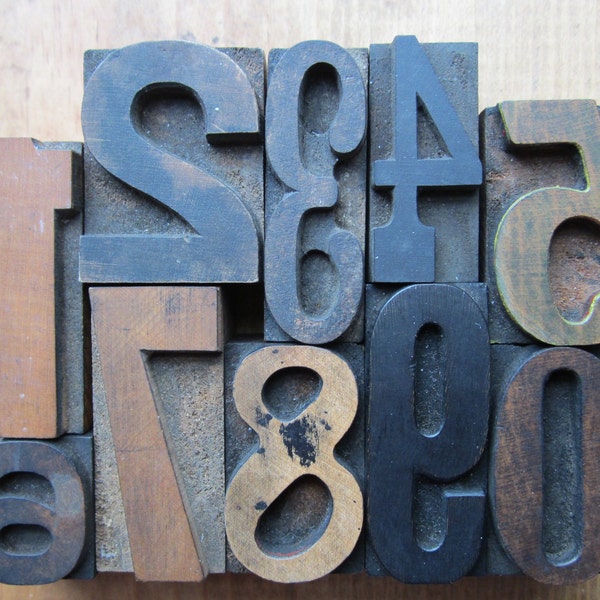 Vintage Letterpress Wood Type Number Set Printers Blocks