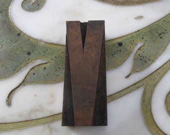 Letter V Antique Letterpress Wood Type Printers Block