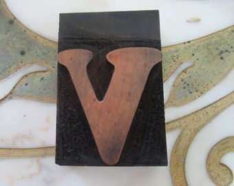 Antique Letterpress Wood Type Printing Block Letter V Lower Case