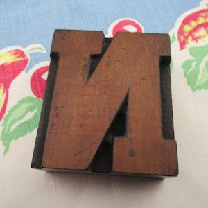 Antique Letterpress Wood Type Printers Block Letter N