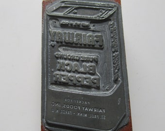 Fairway Black Pepper Spice Tin Vintage Letterpress Printing Block