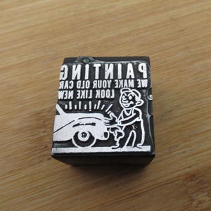 Painting Cars Looks Like New Vintage letterpress Printing Block