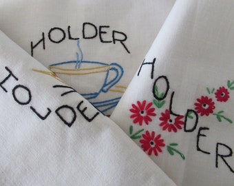 Set of Three 1950's Embroidered Potholders