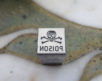 Poison Skull and Cross Bones Letterpress Printing Block